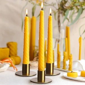 Brass Taper Candle Holders - Minimalist Aged Antique Brass Finish (set of 6)